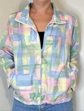 Koret Sport Jacket, Size 1X, Pastel Abstract, Zip, Elastic Waist, Vintage